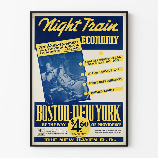 Vintage Poster Night Train Boston-New York Economical