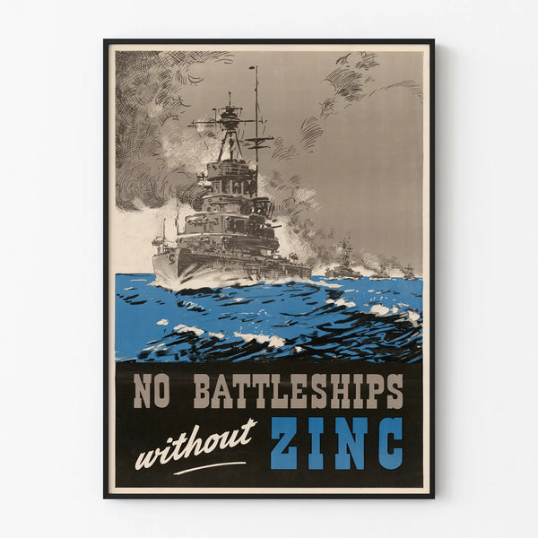 Vintage poster No Battleships Without Zinc for marine wall decoration