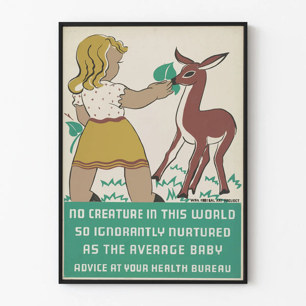 Vintage educational poster for baby and fawn wall decoration