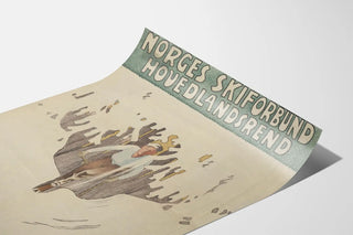 Vintage ski poster of Norges Skiforbund Elverum 1920