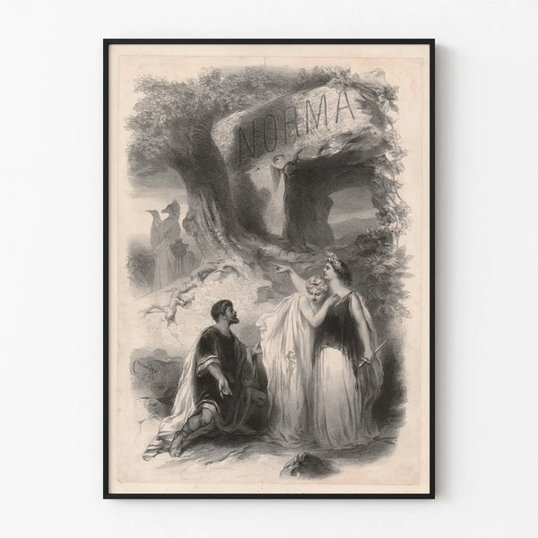 Vintage artistic poster of Norma scene in black and white