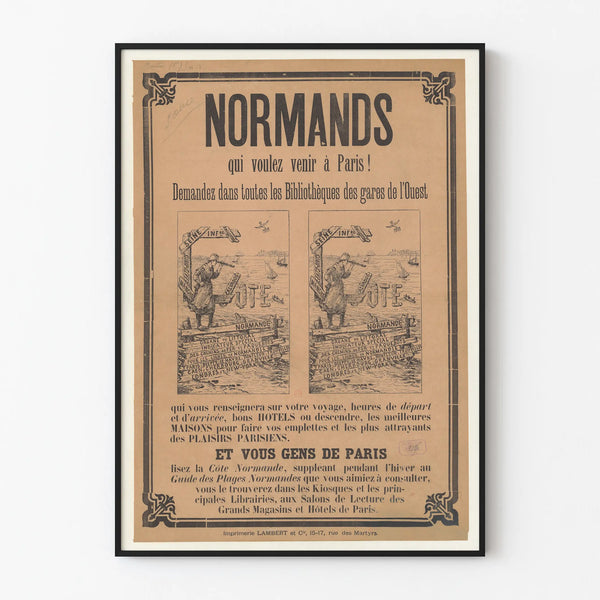 Vintage Norman poster of a journey to Paris - Historic wall decoration