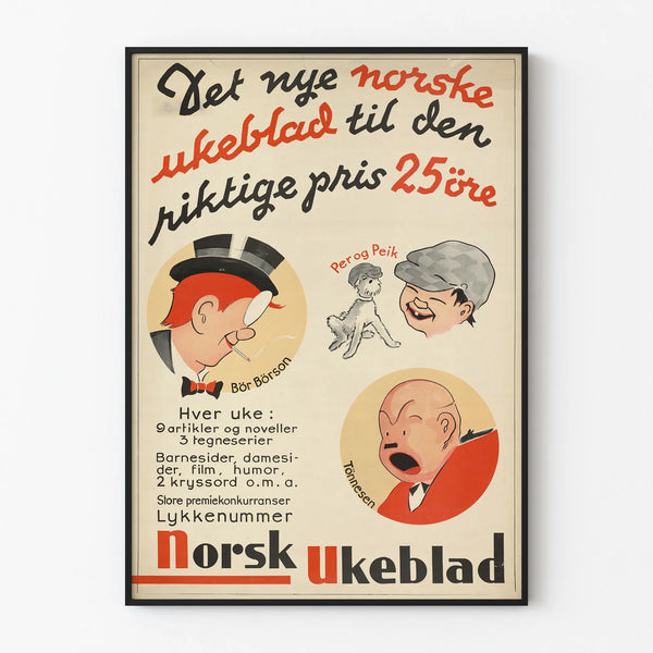 Vintage Norsk Ukeblad advertisement poster - Retro Scandinavian wall decoration