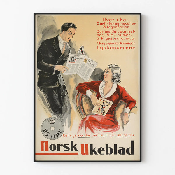 Vintage Norsk Ukeblad advertising poster for wall decoration