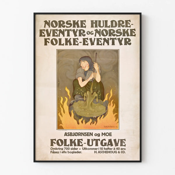 Vintage decorative poster of Norwegian tales Huldre and folk