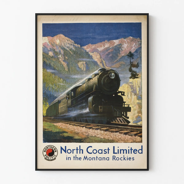 Vintage Poster of the North Coast Limited Train through Montana Rockies