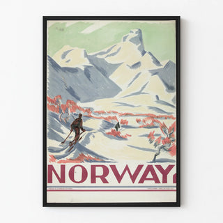 Vintage Norwegian Poster of Mountains and Skiing