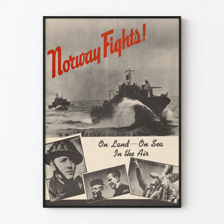 Retro Norwegian poster: land, sea, air combat