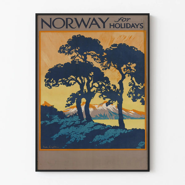 Vintage Norway Poster for Holidays - Nordic Landscape Wall Decoration