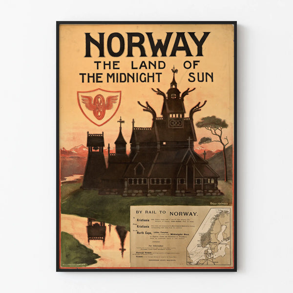 Vintage poster Norway Midnight Sun Land - Vintage Scandinavian wall decoration