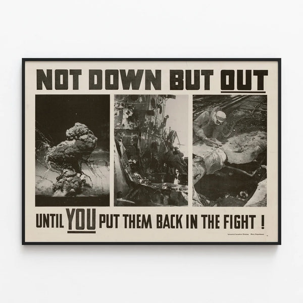 Vintage Wall Poster 'Not Down But Out' - Inspiring Wall Decoration — framed artwork on a wall
