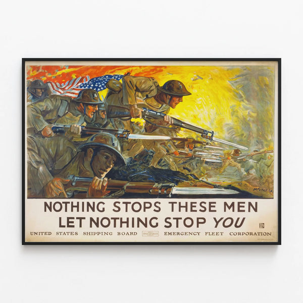 Vintage American Patriotic Military Poster — framed artwork on a wall