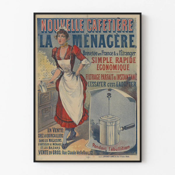Vintage poster of the new coffee maker La Ménagère – retro wall decoration for the kitchen