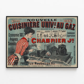 Vintage Poster Advertising Chabrier Young Universal Gas Stove — framed artwork on a wall