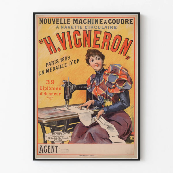 Vintage poster Sewing machine H. Vigneron - Workshop wall decoration