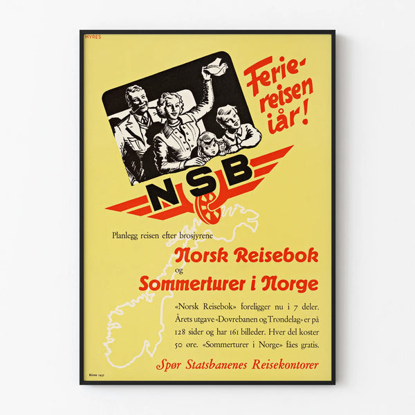 Vintage Poster NSB Vacation Announcement in Norway