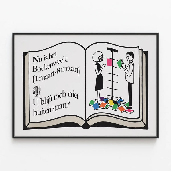 Vintage Poster Boekenweek 1-8 March - Wall Decoration with Open Book — framed artwork on a wall