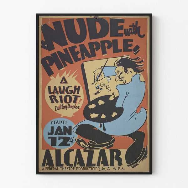 Vintage Nude Poster with Pineapple - Artistic Wall Decoration