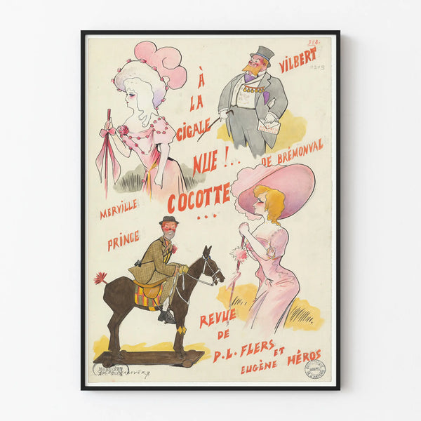 Vintage lithographic poster La Cigale Nude Cockerel wall decoration