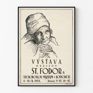 Vintage exhibition poster pencil drawing of a woman's face