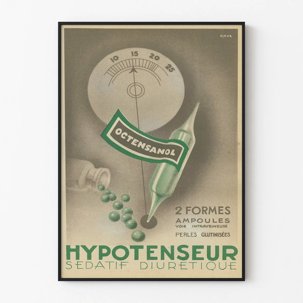 Vintage poster for Octensanol, a sedative, diuretic, and antihypertensive