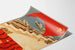Vintage Odessa Soviet Union poster with port and Soviet flag