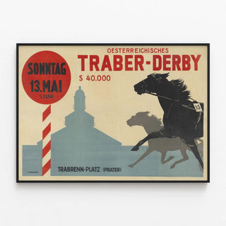 Vintage Horse Race Poster Traber Derby Austrian — framed artwork on a wall