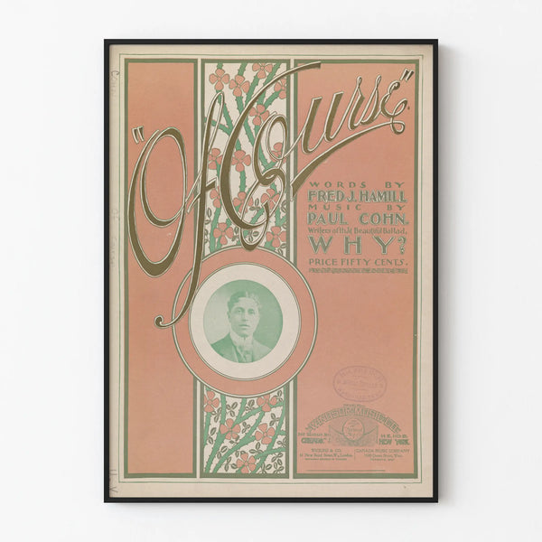 Vintage poster of course floral and portrait illustration