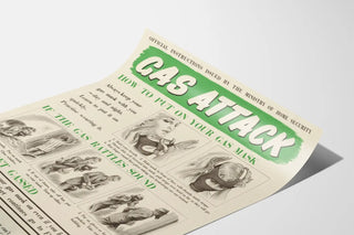 Vintage poster of safety instructions for indoor gas mask