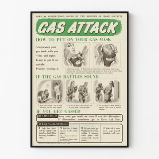 Vintage poster of safety instructions for indoor gas mask