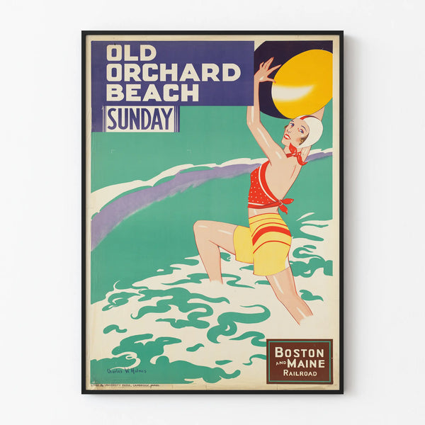 Vintage Poster Old Orchard Beach Sunday - Retro Beach Wall Decoration