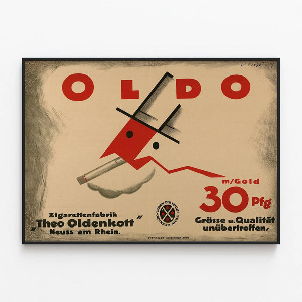 Vintage Advertising Poster OLDO Cigarettes – Retro Wall Decoration — framed artwork on a wall