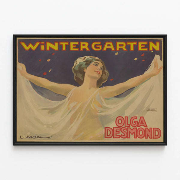 Vintage Decorative Poster Olga Desmond Winter Garden — framed artwork on a wall
