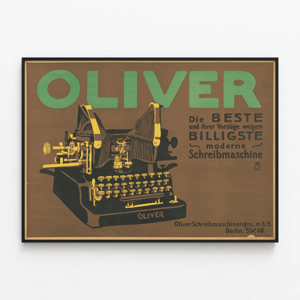 Vintage Poster of Oliver Typewriter — framed artwork on a wall