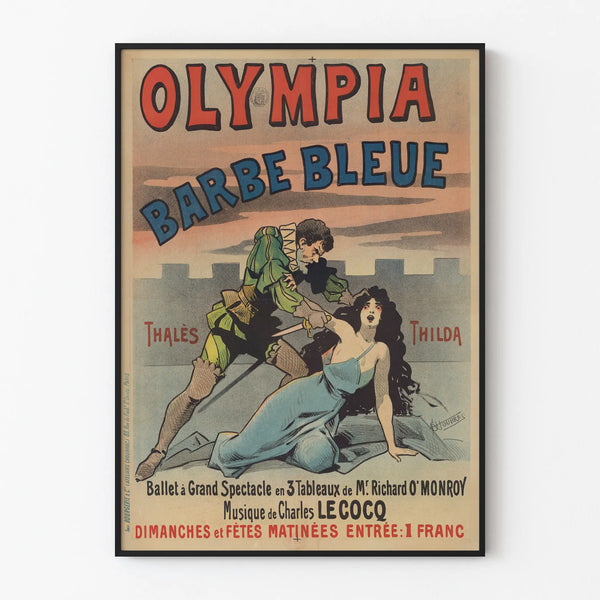 Vintage Olympia Poster of Bluebeard, theatrical wall decoration