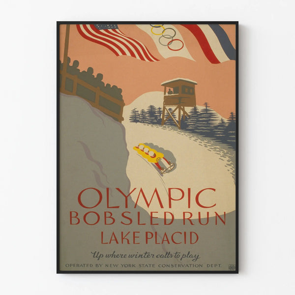 Vintage Poster of the Lake Placid Olympic Bobsleigh