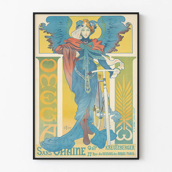Vintage Omega Poster with Winged Lady and Bicycle