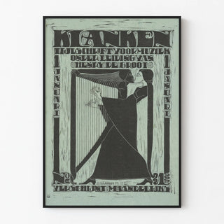 Art Deco Poster Music Harp and Embracing Couple