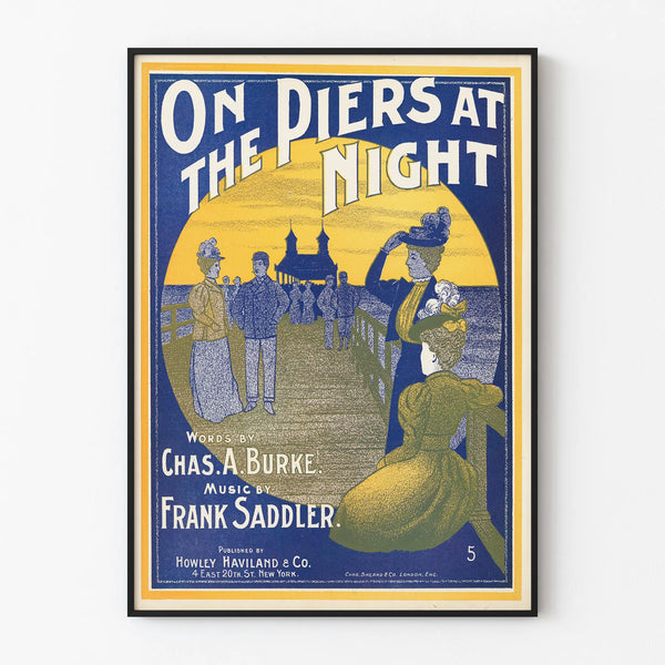 Vintage Poster On the Piers at Night - Retro Wall Decoration
