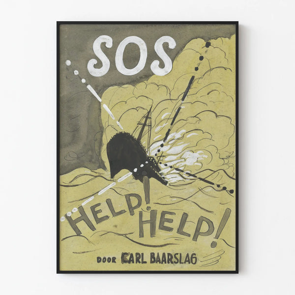 Vintage SOS Help poster with storm ship illustration