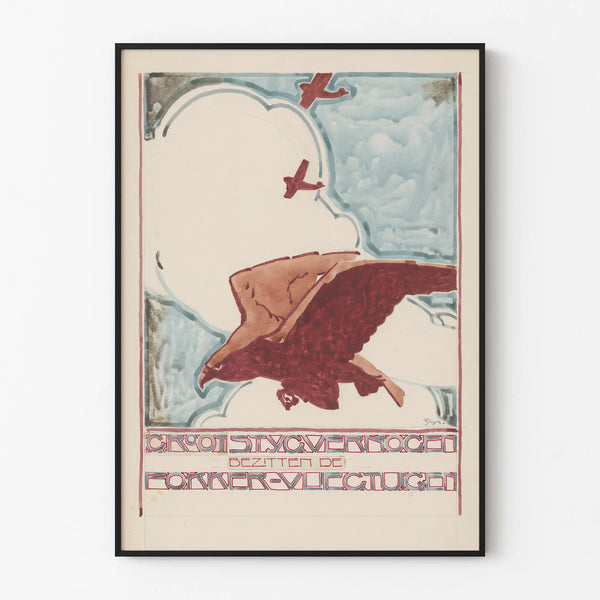 Vintage poster of Fokker aircraft with soaring eagle
