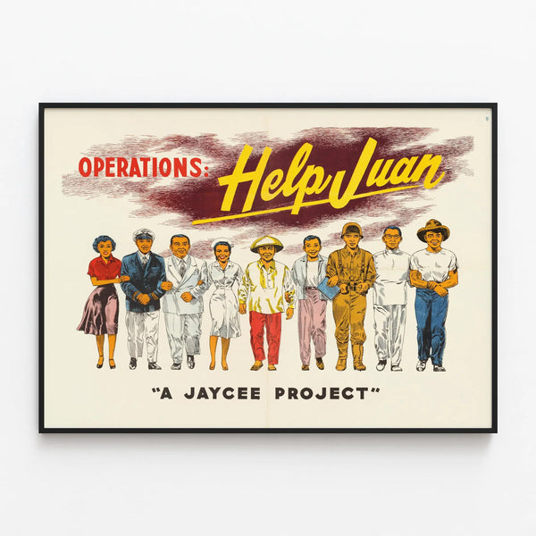 Vintage poster Help Juan - Retro wall decoration — framed artwork on a wall