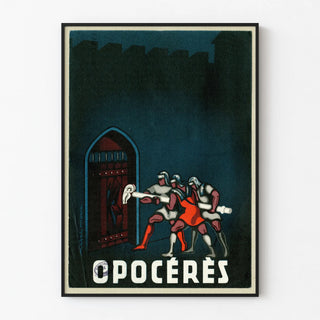 Vintage poster Opocenières - Illustration of knights and fortified gate