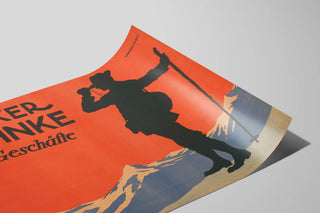 Vintage poster Optiker Ruhnke silhouette hiker and mountain — artwork view