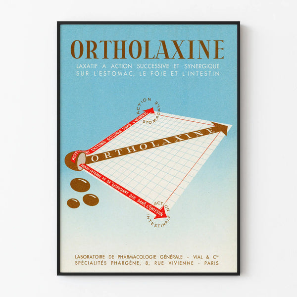 Vintage Ortholaxine advertising poster - Retro pharmacy wall decoration