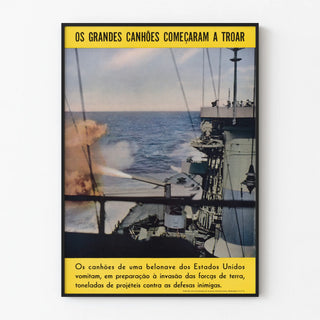 Vintage military poster of American cannon fire at sea