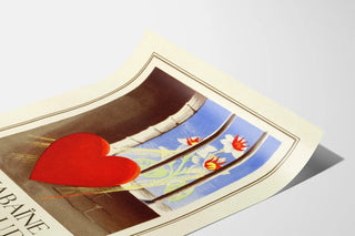 Red heart and flower decorative poster through the bars