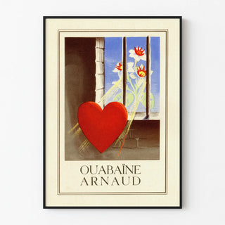 Red heart and flower decorative poster through the bars