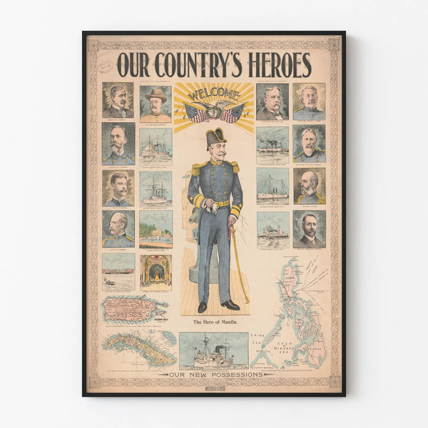 Vintage Poster Our Country's Heroes - Historic Wall Decoration