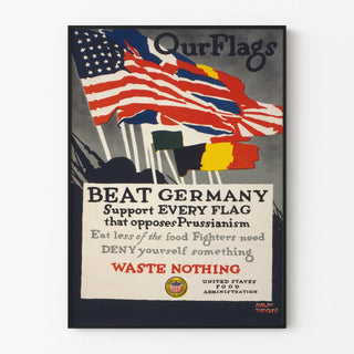 Vintage patriotic poster against Prussianism – Support for Allied flags